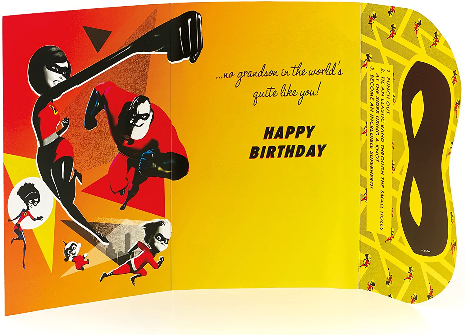 UK Greetings Grandson Birthday Card, The Incredibles Birthday Card for Grandson Features Create Your Own Mask, Incredibles 2 - Image 2