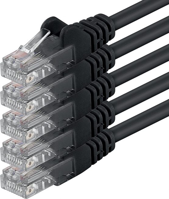 1aTTack - 5m - black - 5 pieces - Ethernet Gigabit Lan network cable (RJ45) 1000Mbit/s patch cable UTP compatible with CAT.5 CAT.5e CAT.7