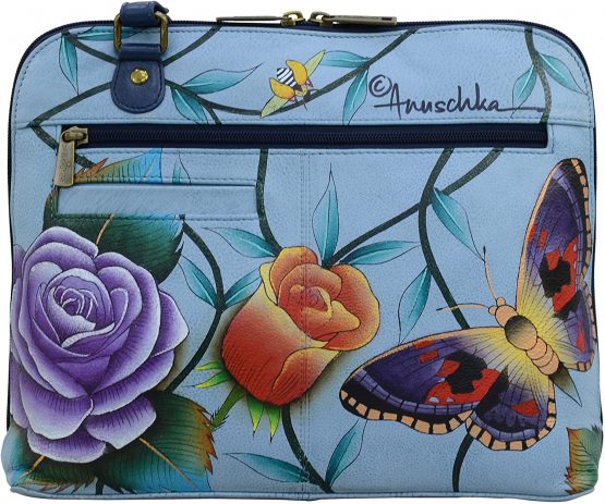 Anuschka Hand Painted Leather Women's Large All Round Zippered Organiser Cross-Body | Roses D’Amour - Image 2