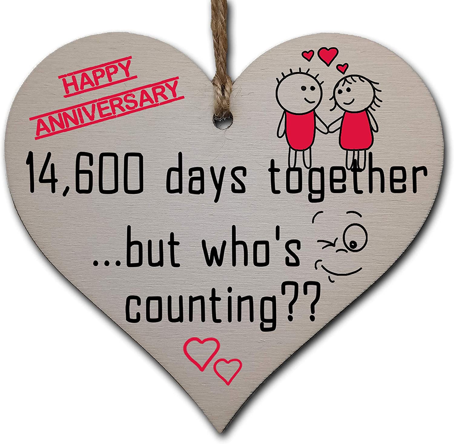 Handmade Wooden Hanging Heart Plaque Gift to Celebrate 40th Wedding Anniversary Husband Wife Someone Special Keepsake