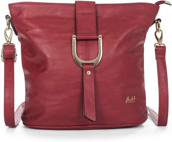 Mabel Womens Vegan Leather Bucket Style Cross Body Shoulder Handbag - Lightewight Medium Size Everyday Bag - Frankie