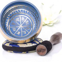 Tibetan Singing Bowl Set ~ Easy to Play with New Dual-End Striker & Cushion ~ Creates Beautiful Sound for Holistic Healing, Meditation & Relaxation ~ Gratitude Pattern ~ Blue Bowl with Blue Pillow