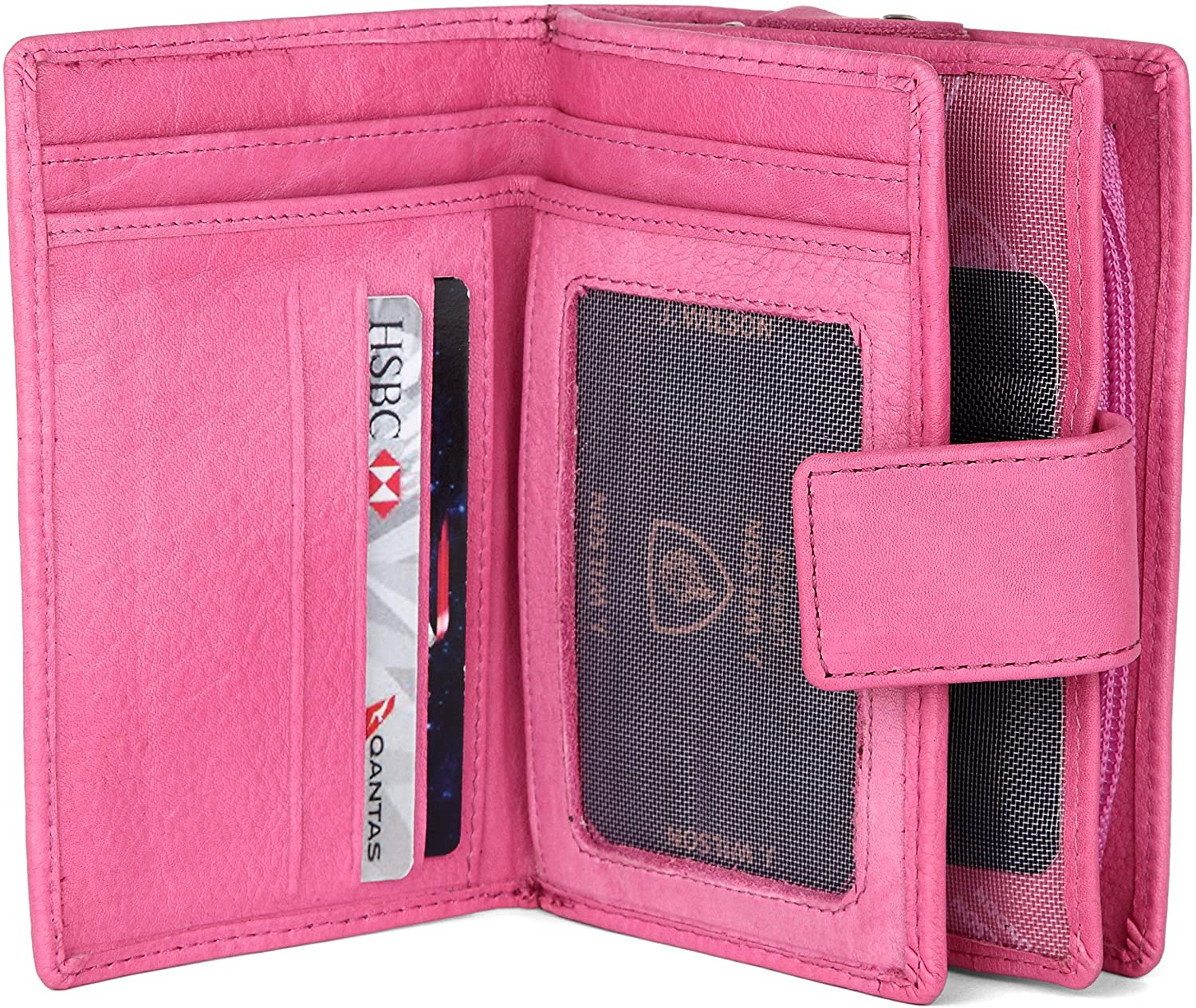 J. Wilson London Ladies RFID Safe Designer Leather Purse Card Women Wallet Zip Pocket Boxed, Pink - Image 3