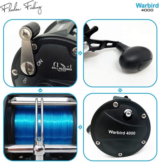 FLADEN Fishing - WARBIRD 4000-1 Ball Bearing Sea Multiplier Reel with Level Wind Star Drag and Line on [11-454000] - Image 4