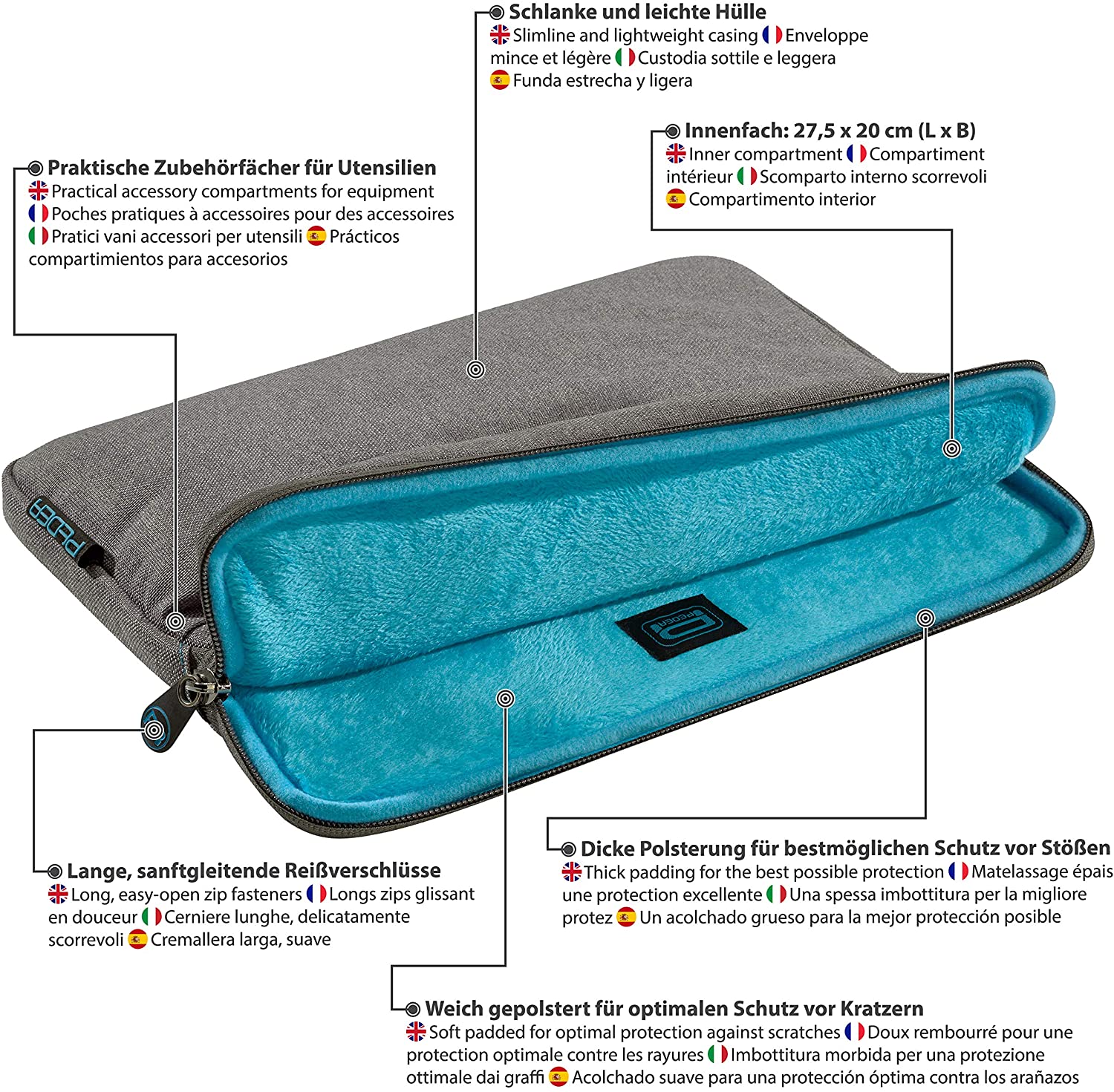 PEDEA Tablet PC Case "Fashion" for 10.1 - 11 inch screens (25.6 - 27.96 cm); protective case/cover with accessory pocket, grey - Image 4