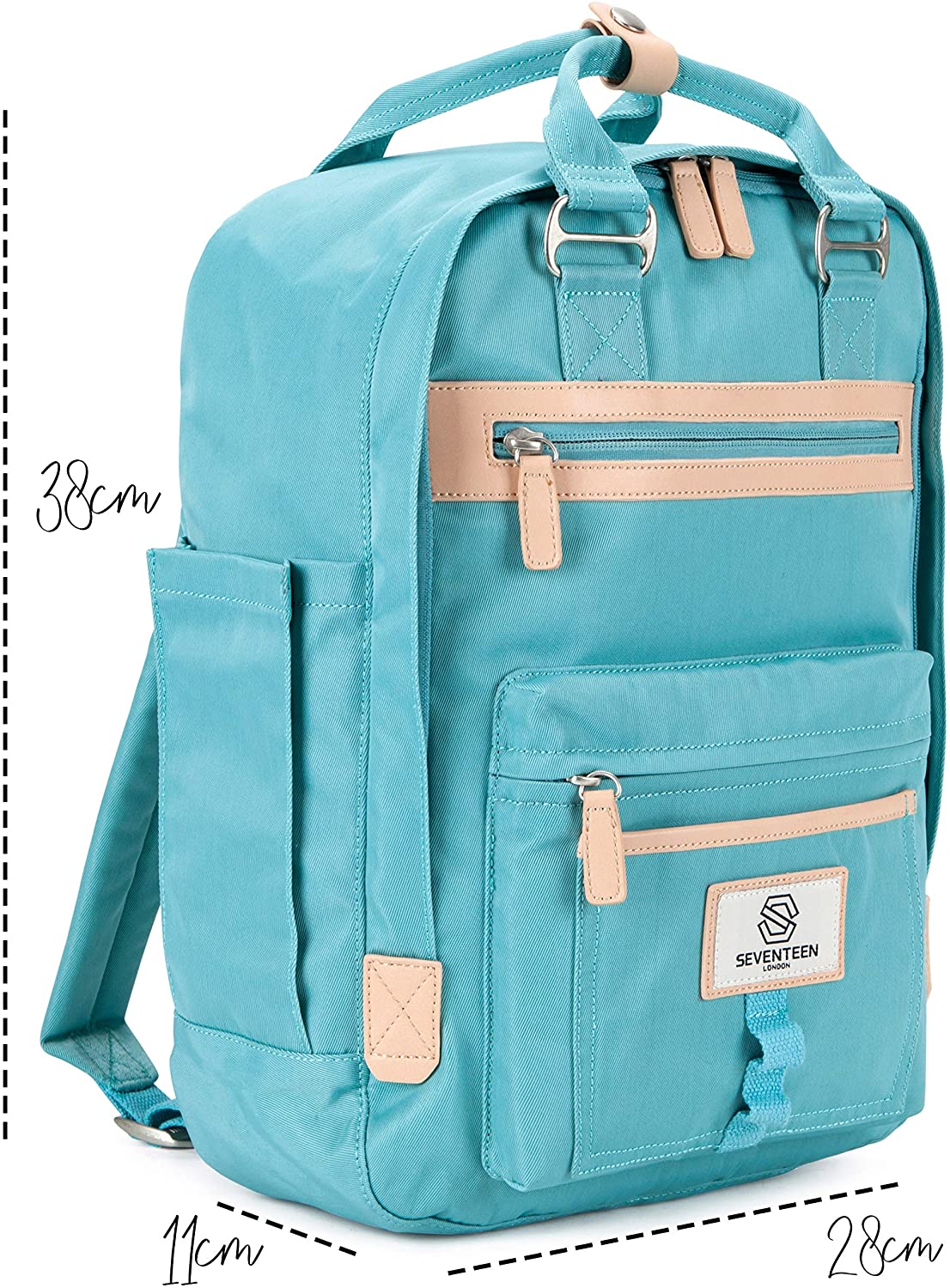SEVENTEEN LONDON - Modern Urban Unisex Turquoise 'Wimbledon' Backpack in a Classic Slim Simple Design - Fits Laptop up to 13” - Image 3