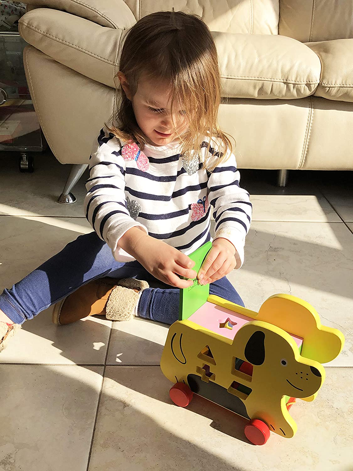 TOWO Wooden Pull Along Dog with Shape Sorter, Montessori Puzzle Toy for Babies and Toddlers - Image 3
