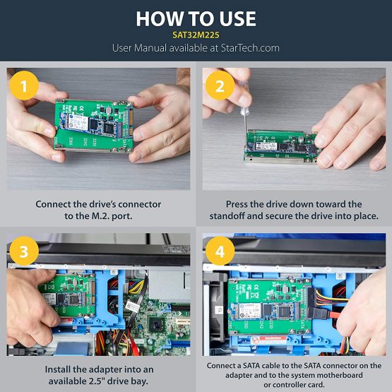 StarTech M.2 SATA SSD to 2.5in SATA Adapter - M.2 NGFF to SATA Converter - 7mm - Open-Frame Bracket - M2 Hard Drive Adapter (SAT32M225) - Image 4