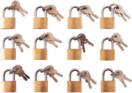Amtech T0790 Brass Small Padlocks with Keys for Luggage, lockers, Toolboxes, Cupboards, & Sports Bags, 20mm, 12-Piece