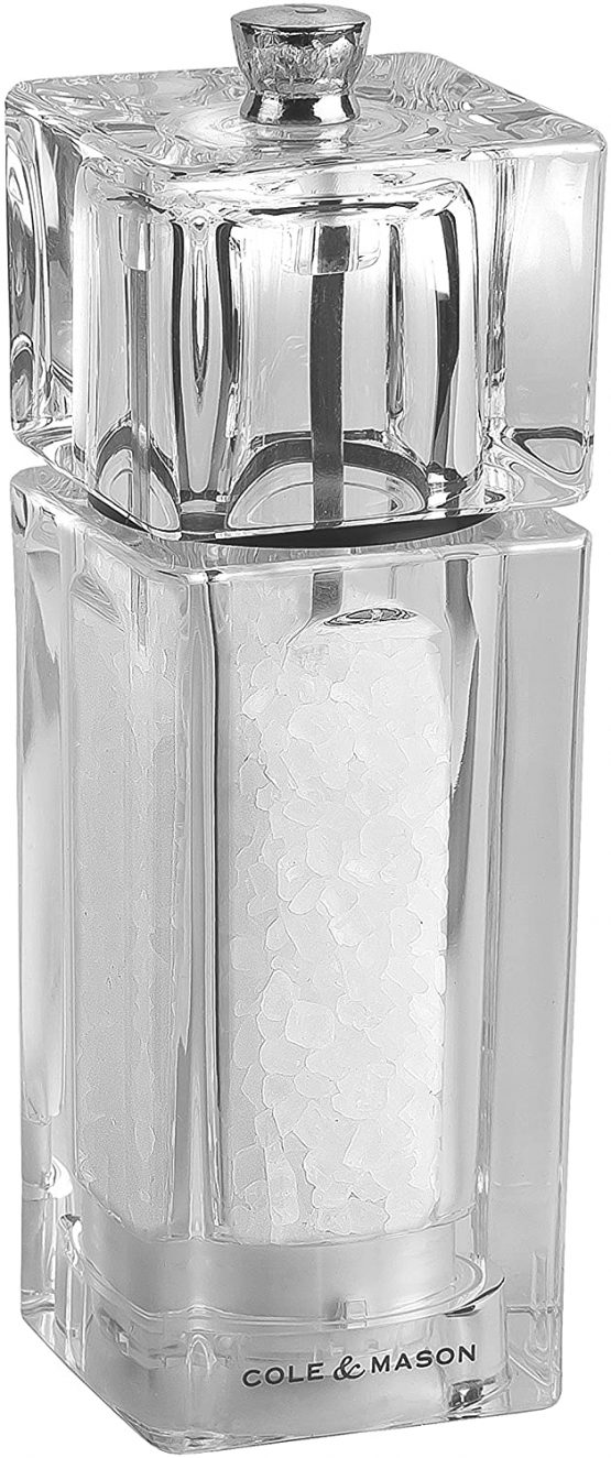 Cole & Mason H33502P Cube Clear Salt Mill | Precision+ | Acrylic | 145mm | Single | Includes 1 x Salt Grinder | Lifetime Mechanism Guarantee