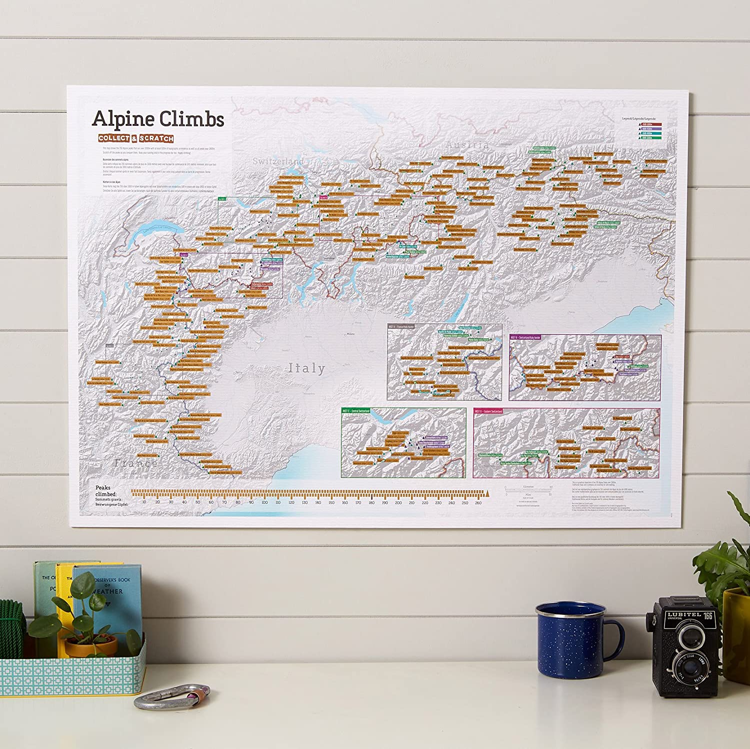 Scratch Off Alpine Climbs Print, Maps International, Poster Gift for Walking/Climbing Enthusiasts, alps Peaks, Gift Tube - Image 2