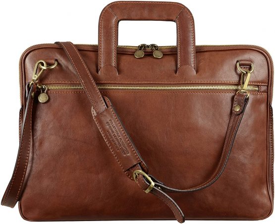 Leather Briefcase Slim Laptop Messenger Bag Unisex - Time Resistance - Image 2