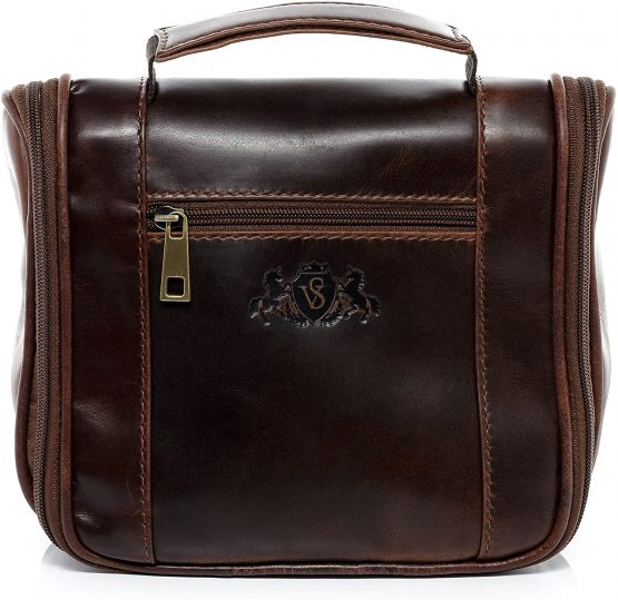 SID & VAIN Hanging wash Bag Heathrow Travel Overnight Wash Gym necesaire Real Leather Toiletry Bag with Hook Leather Bag Women Men Brown