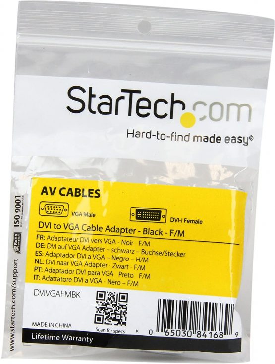 StarTech DVI-I to VGA Cable Adapter - Black - F / M - DVI I to VGA Adapter for Your VGA Monitor or Display (DVIVGAFMBK) - Image 3