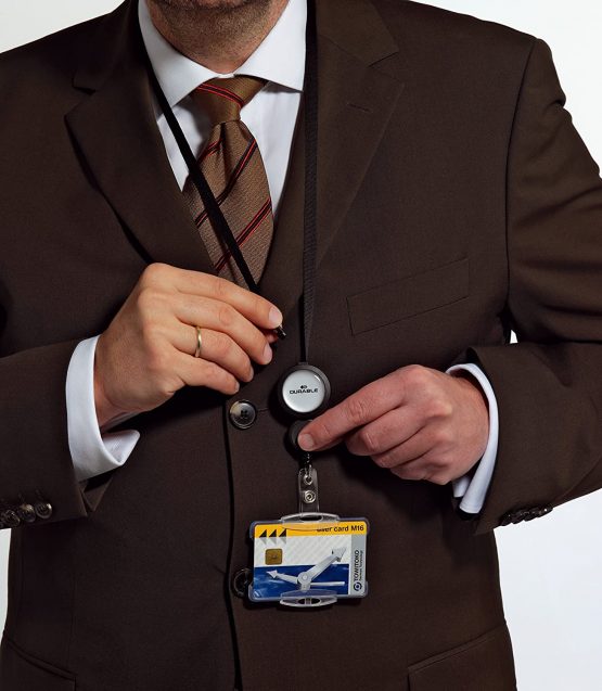 Durable Badge Reel PLUS with Black Lanyard | Pack of 10 | Ideal for Securely Holding Name Badges, Security Passes, Key Fobs, etc. - Image 2