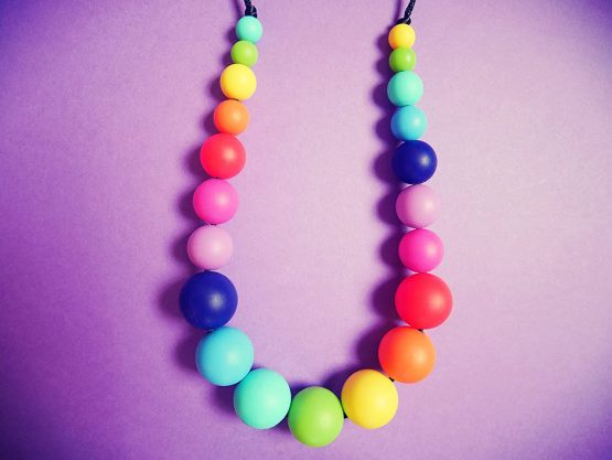 Rainbow Silicone Teething Necklace Breastfeeding Baby Nursing 21 Beads BPA Free, Hand-Made by MilkMama - Image 3