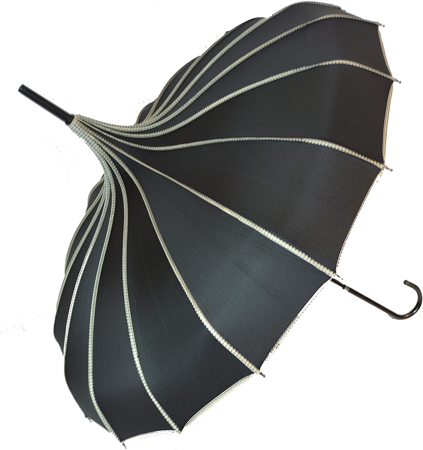 Black Pagoda Stick Umbrella With Polka Dot Ribbed