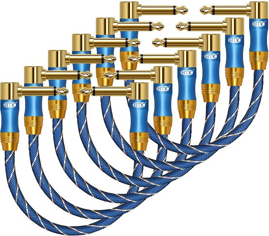 Guitar Patch Cable, EMK 6.35mm Guitar/Bass Effect Pedal Cables with 1/4 Inch Right Angle Plugs 30CM (Pack of 6)