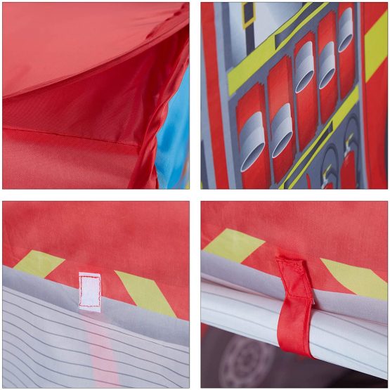 Relaxdays Fire Brigade Play Tent, Pop Up Fire Truck Playhouse, For Indoor & Outdoor Use, 70x110x70 cm, Age 3 and Up, Red - Image 4