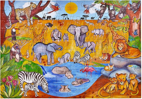 Amonev floor puzzles 100 pieces puzzles for both table and floor with easy to handle thick pieces making it a great gift for any occasion (Safari) - Image 2