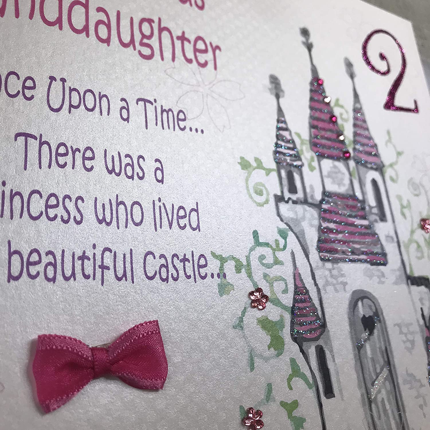 White Cotton Cards Large"to a Gorgeous Granddaughter Once a Upon a Time 2…Happy Birthday Princess" Handmade Card, XGL4-2,grey - Image 2