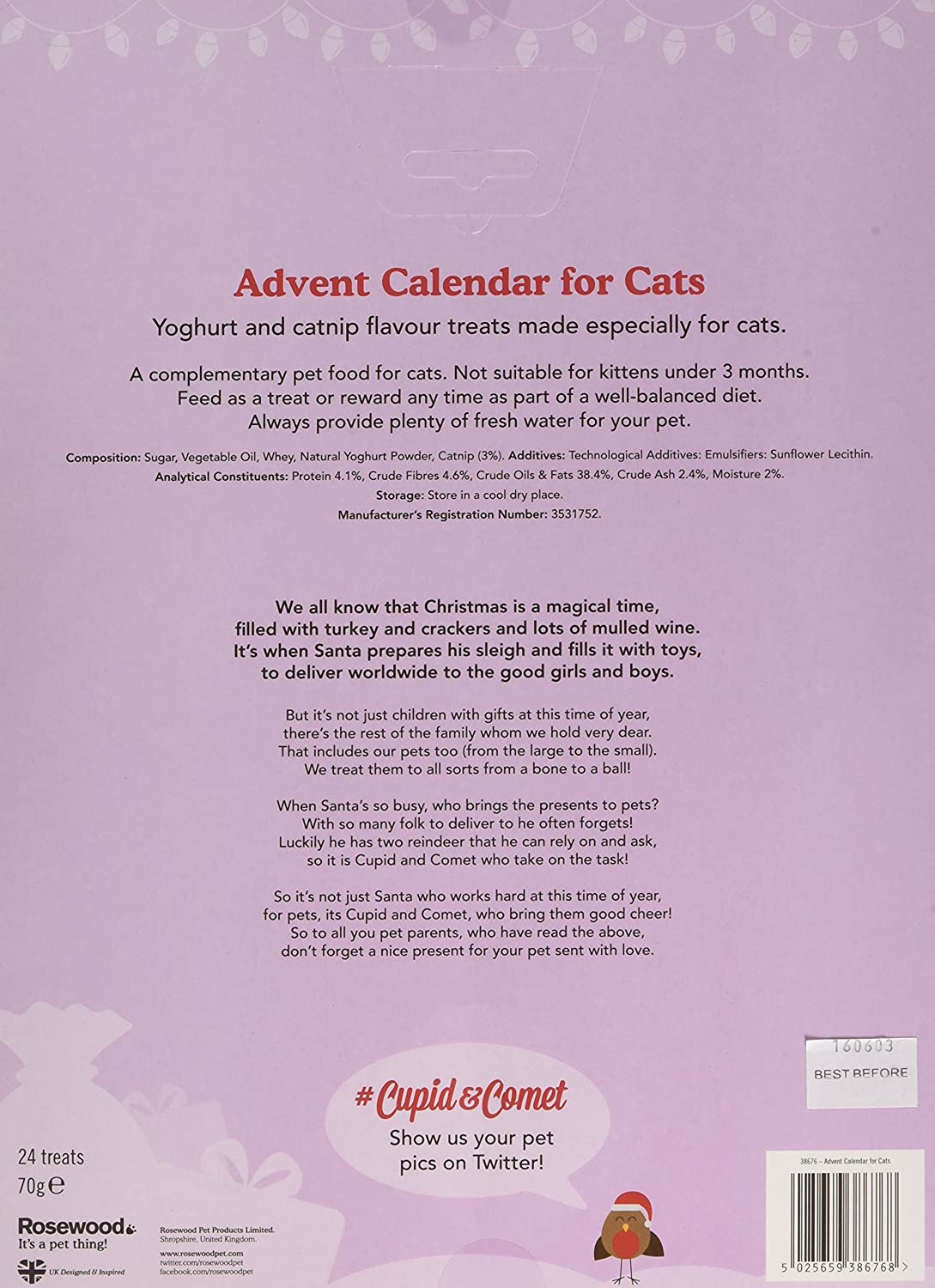 Rosewood Cupid and Comet Christmas Advent Treat Calendar for Cats