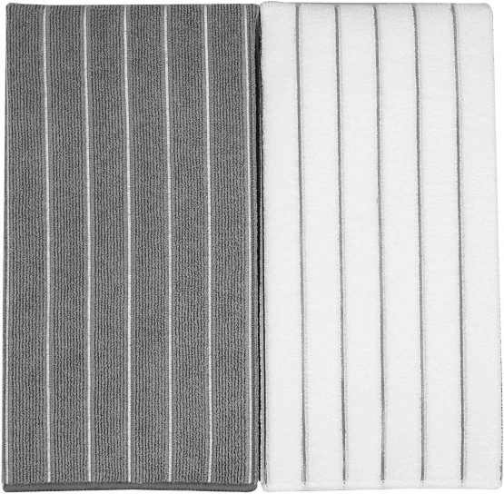 Gryeer Microfibre Tea Towels - Pack of 8 (Stripe Designed Grey and White Colours) - Soft, Super Absorbent and Lint Free Kitchen Towels, 45 x 65 cm - Image 3