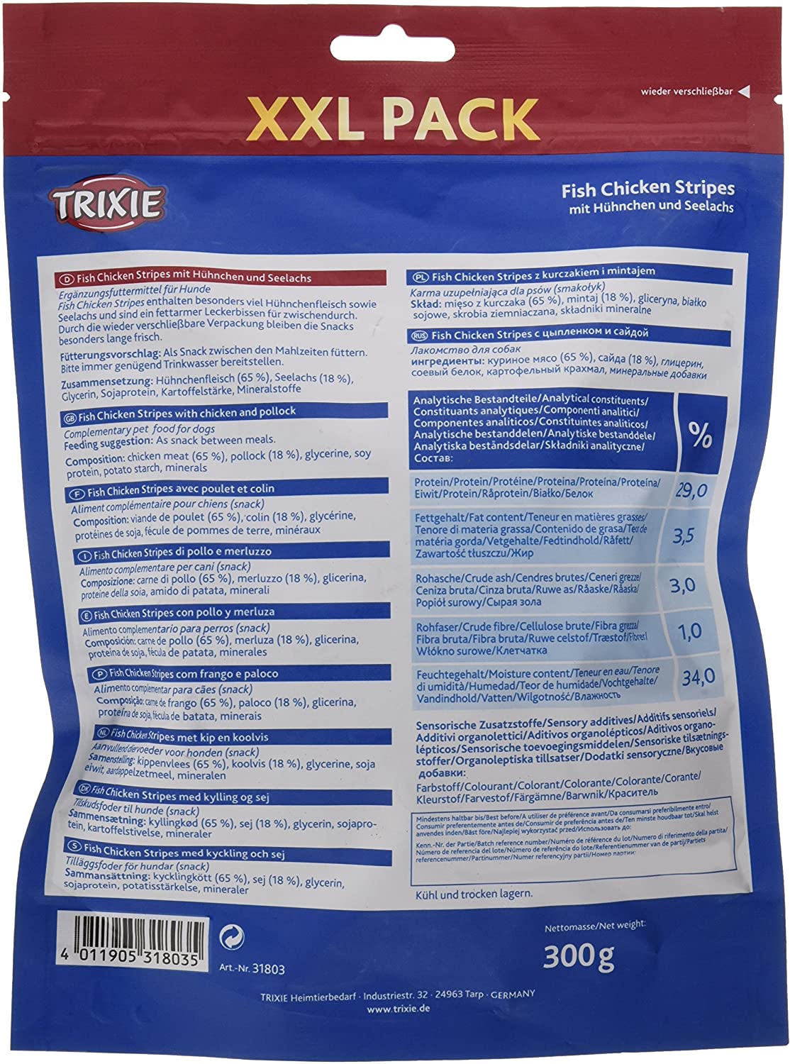 TRIXIE Stripes with chicken & pollack - Dog snack - Gluten free & no added sugar - Meat content 65 %, fish content 18 % - 300 g - 31803 - Image 2