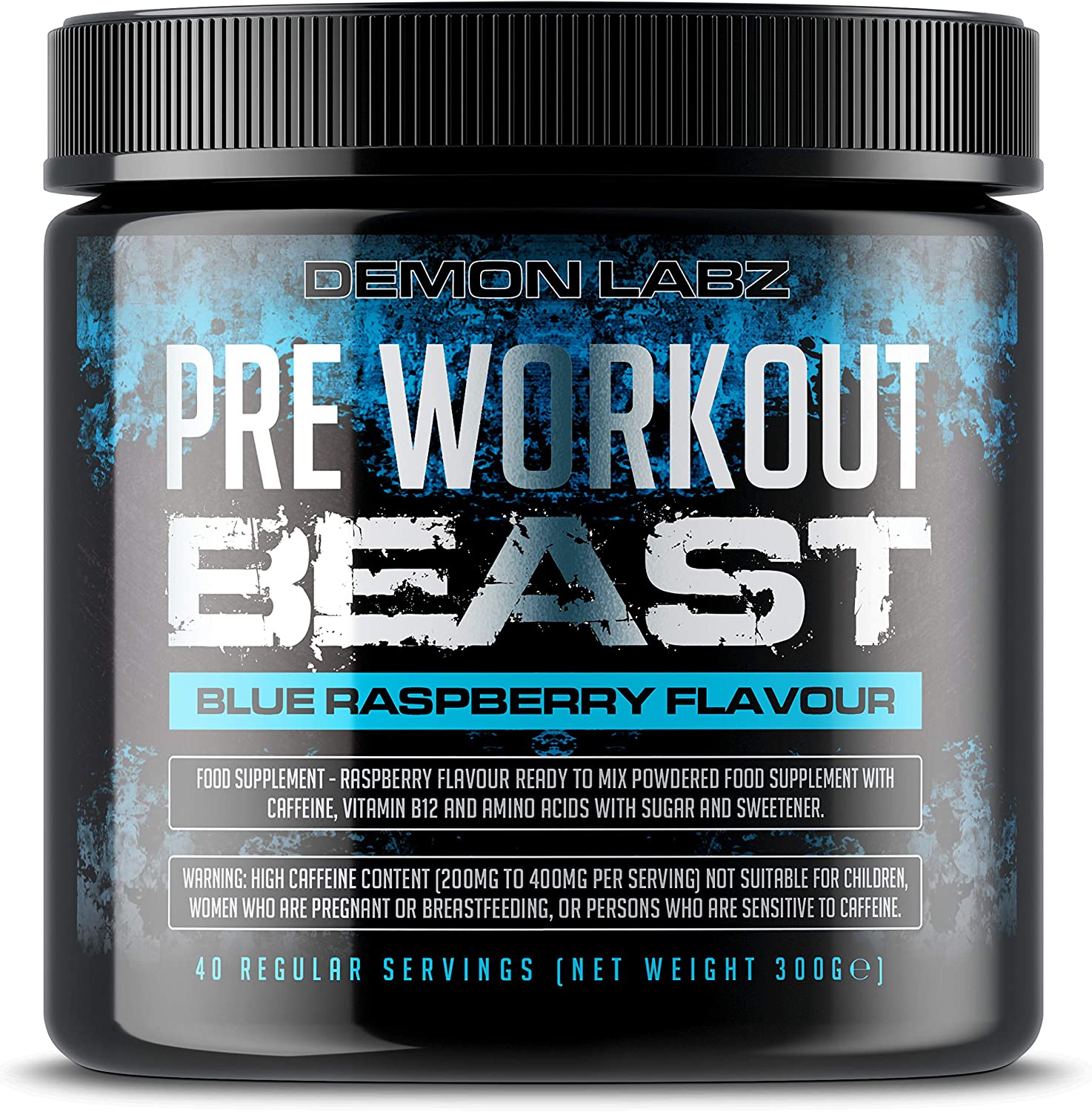 Pre Workout Demon, Advanced Pre-Workout Energy Powder with Creatine, Caffeine, Beta-Alanine & Glutamine, Blue Raspberry, 360g