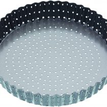 MasterClass KCMCCB37 Crusty Bake 23 cm Perforated Quiche Tin with PFOA Free Non Stick and Loose Bottom, Fluted, Robust 1 mm Carbon Steel , Grey