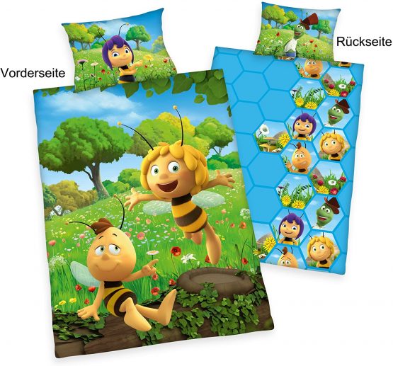 Herding MAYA THE BEE Toddler Bedding Set, Reversible Motif, Duvet Cover 100 x 135 cm, Pillow Case 40 x 60 cm, Cotton/Renforcé - Image 2