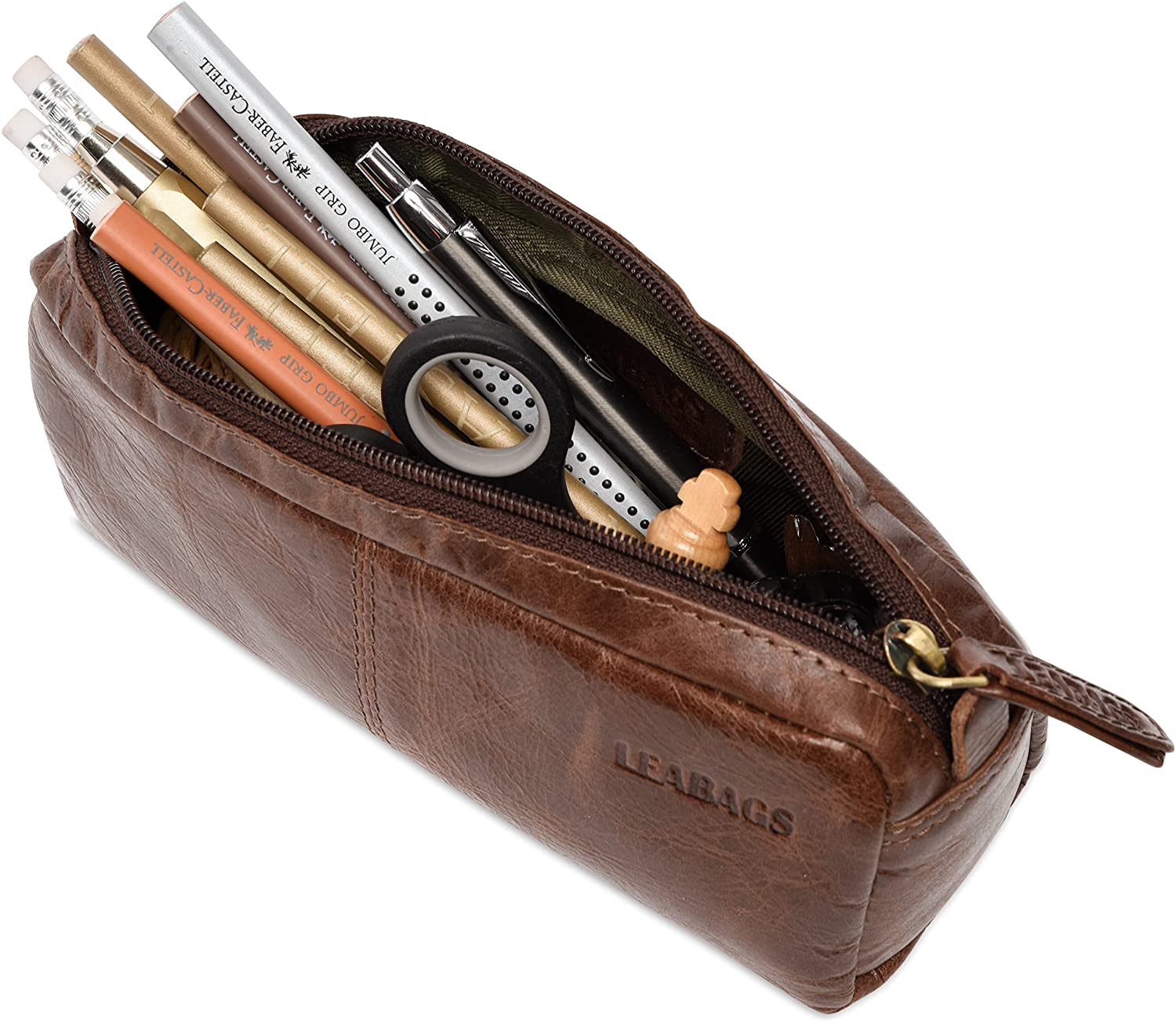LEABAGS Fort Wayne Leather Pencil Case I Genuine Buffalo Leather Pencil case I Leather case I Vintage Pen Holder I Small Pencil case I Pencil case I 20x9x6 cm I Crazy Vinkat - Image 3