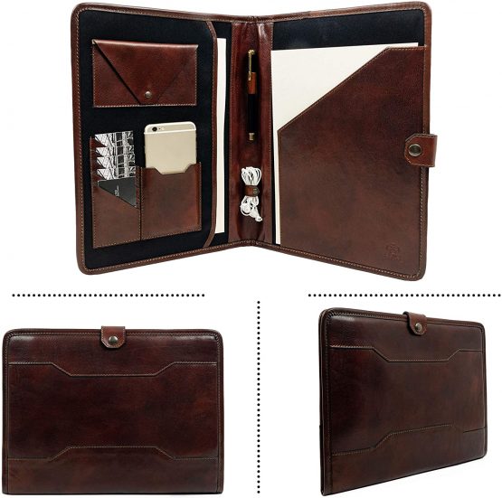 Time Resistance Hand-Crafted Full Grain Leather Documents Holder Leather Organizer Portfolio Laptop Holder (Dark Brown) - Image 4