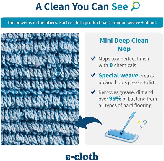 E-Cloth Mini Deep Clean Mop, Reusable Microfibre Mop for Floor Cleaning, 300 Wash Guarantee, 1 Pack - Image 2