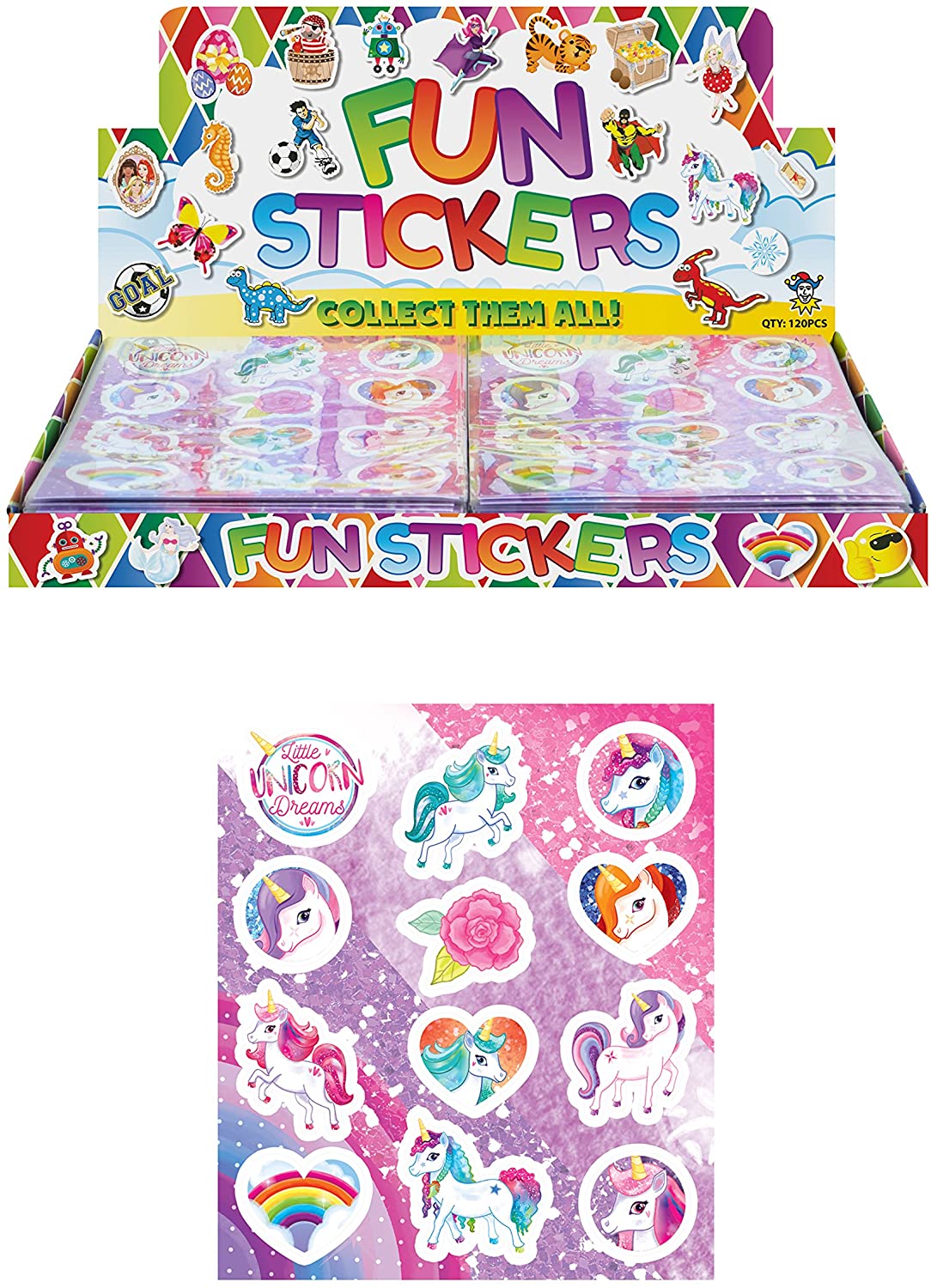 HENBRANDT 12 x Packs of Unicorn Stickers Childrens Birthday Party loot Bag Fillers, Assorted