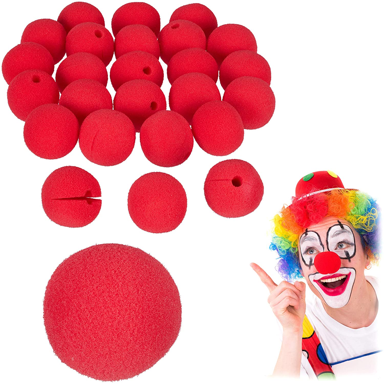 Relaxdays 25 red clown noses, for children and adults Foam rubber, Carnival, Halloween, Red, 25 unidades