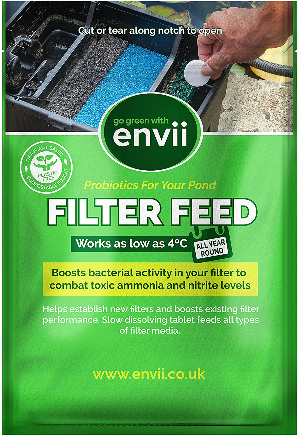 Envii Filter Feed, Pond Filter Starter Bacteria Treatment, Boosts Beneficial Bacteria Activity