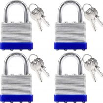 Belle Vous Heavy Duty Laminated Steel Shackle Padlocks with 2 Keys (4 Pack) - 6mm Shackle - 6.4 x 4.2 x 2.4cm/2.36 x 1.65 x 0.94 inches - Weatherproof Indoor/Outdoor Keyed Locks for Storage & Locker