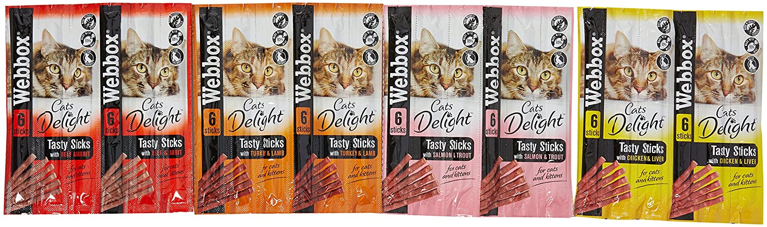 Webbox Cats Delight Tasty Sticks Chews Treats Variety Pack 12 x 6 (72 Sticks), Brown, 5 g (Pack of 72)