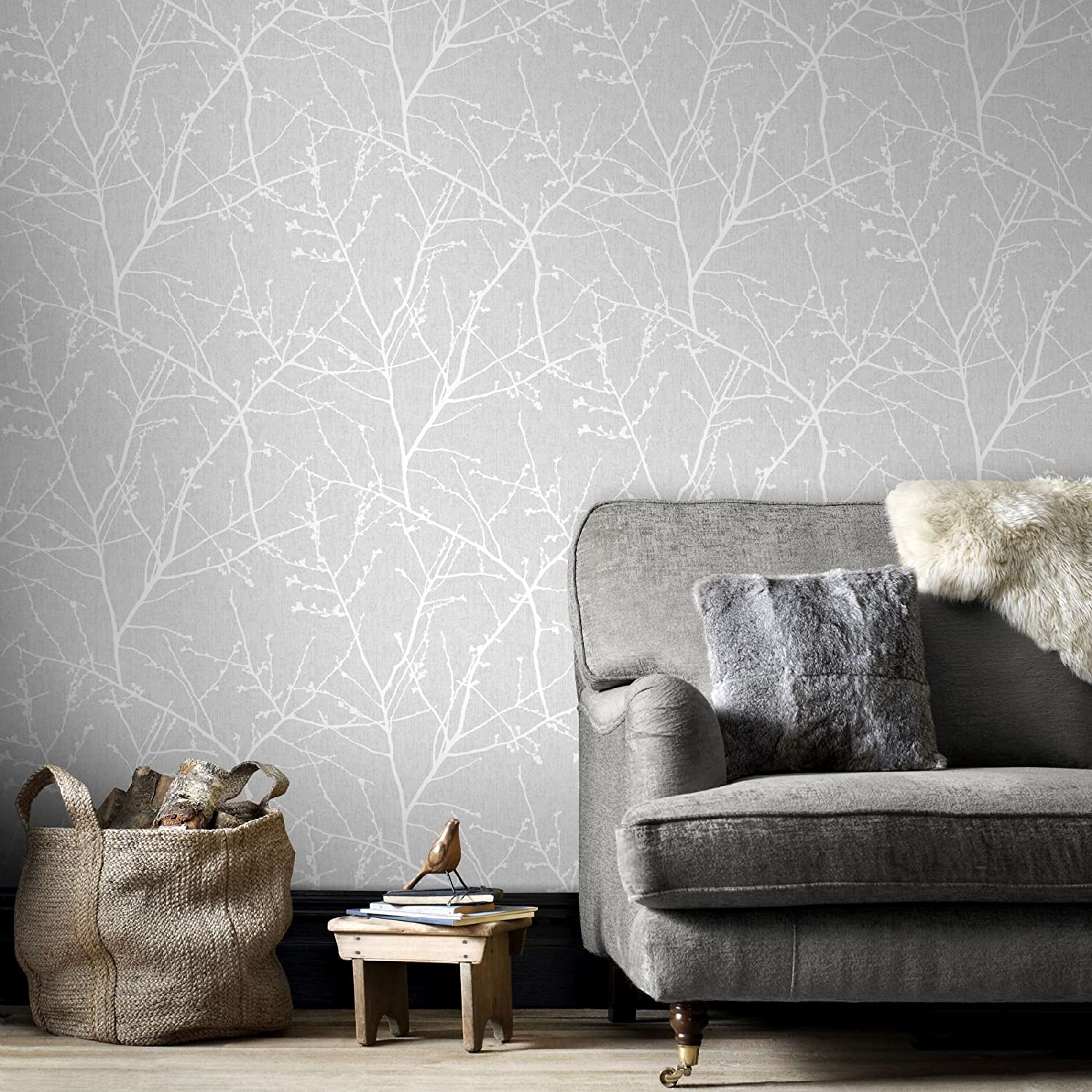Superfresco Easy Innocence Branch Grey Wallpaper, 52 x 1000 cm