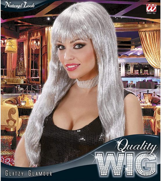 Glitzy Glamour with Tinsel - Silver Wig for Hair Accessory Fancy Dress - Image 2