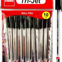 Cello Tri-jet Ballpoint Pens Extra Grip Medium Point Biro (1.0 mm) - Black Pens Pack Of 10