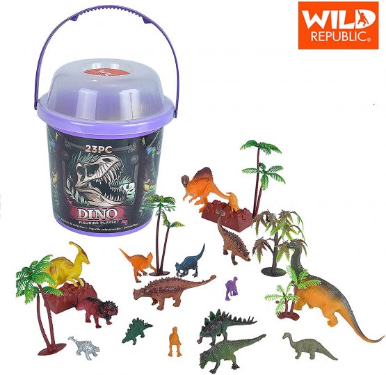 Wild Republic 22113 Toy Figure Set Dinosaur Toy Bucket Adventure Bucket 20 cm 23 Pieces Multi