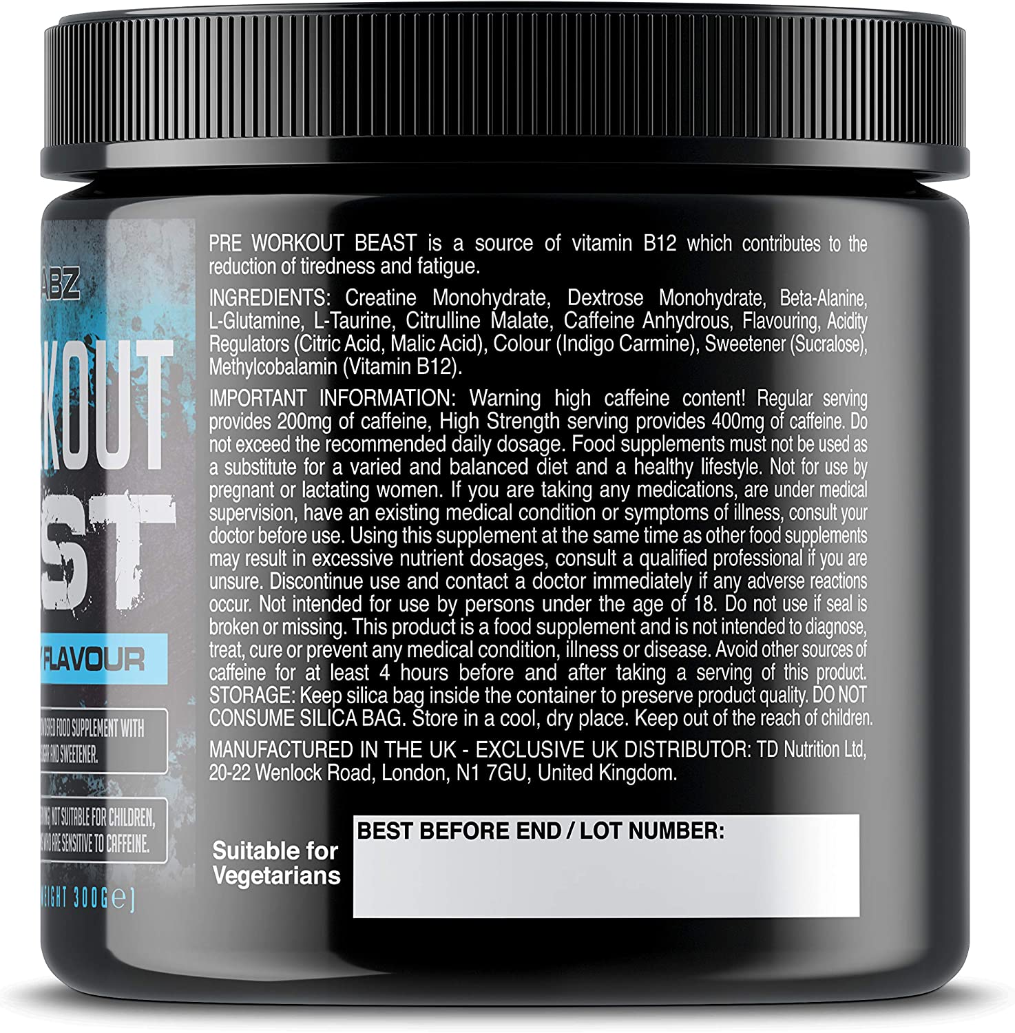 Pre Workout Demon, Advanced Pre-Workout Energy Powder with Creatine, Caffeine, Beta-Alanine & Glutamine, Blue Raspberry, 360g - Image 3