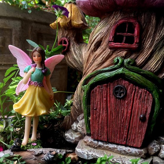PRETMANNS Fairy Garden Accessories – Fairy House & Miniature Fairy Figurine Ornaments – House is 18 cm High & Door can open wide - 4 Pieces - Image 4