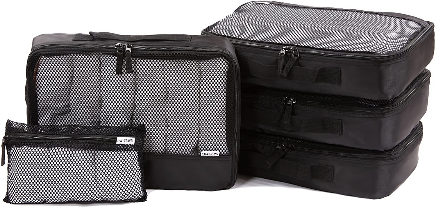 OW-Travel Packing Cubes for Suitcases (5Pcs Black) 4 Medium Suitcase Organiser Bags and Zipper Organiser for Travel Accessories. Luggage Organisers Packing Bags for Suitcases and Backpacks - Image 3