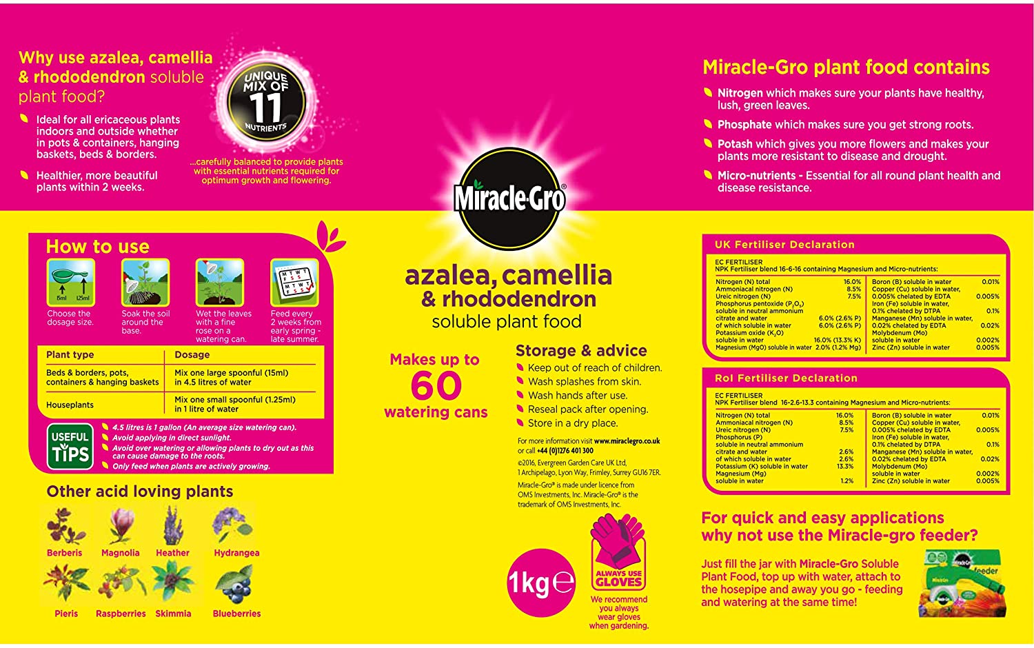 Miracle-Gro Azalea, Camellia & Rhododendron Soluble Plant Food, 1 kg, 1 kg Soluble Plant Food - Image 2