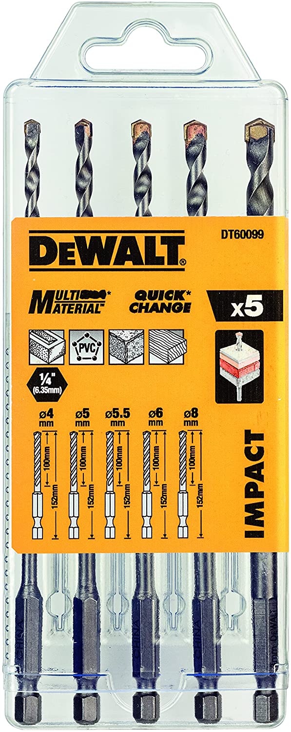 Dewalt multi-purpose drill bit, set of 5 pieces DT60099-QZ shock-proof, pack of 1, silver, Silber, 35.45 cm x 45.03 cm x 15.01 cm
