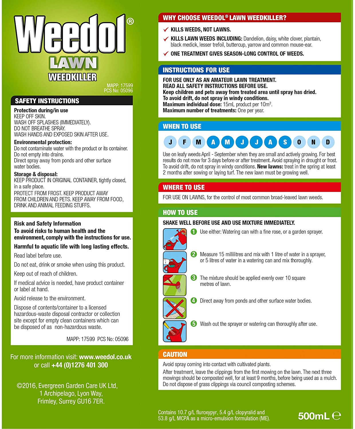 Weedol Concentrated Lawn Weedkiller, Easy Mix Liquid, 500 ml, Nylon/A - Image 2