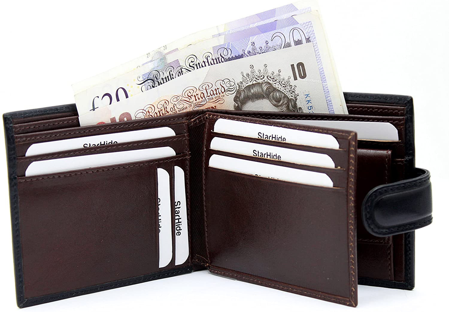 STARHIDE Genuine Leather RFID Blocking Wallet for Men, Slim Bifold with Coin Pocket, Clear ID Window, 8 Card Slots - Image 4